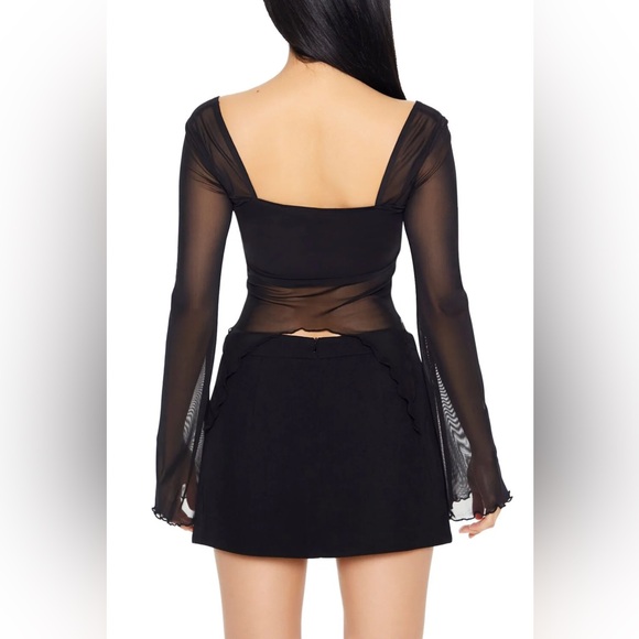 Black Sheer Ruched Top - Picture 3 of 4